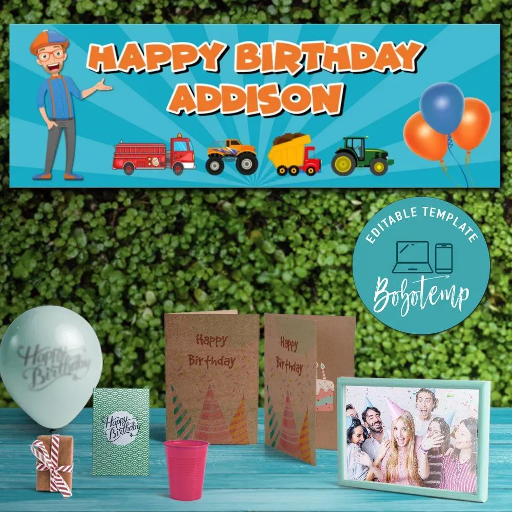 Blippi Birthday Banner Printable Instant Download | Bobotemp