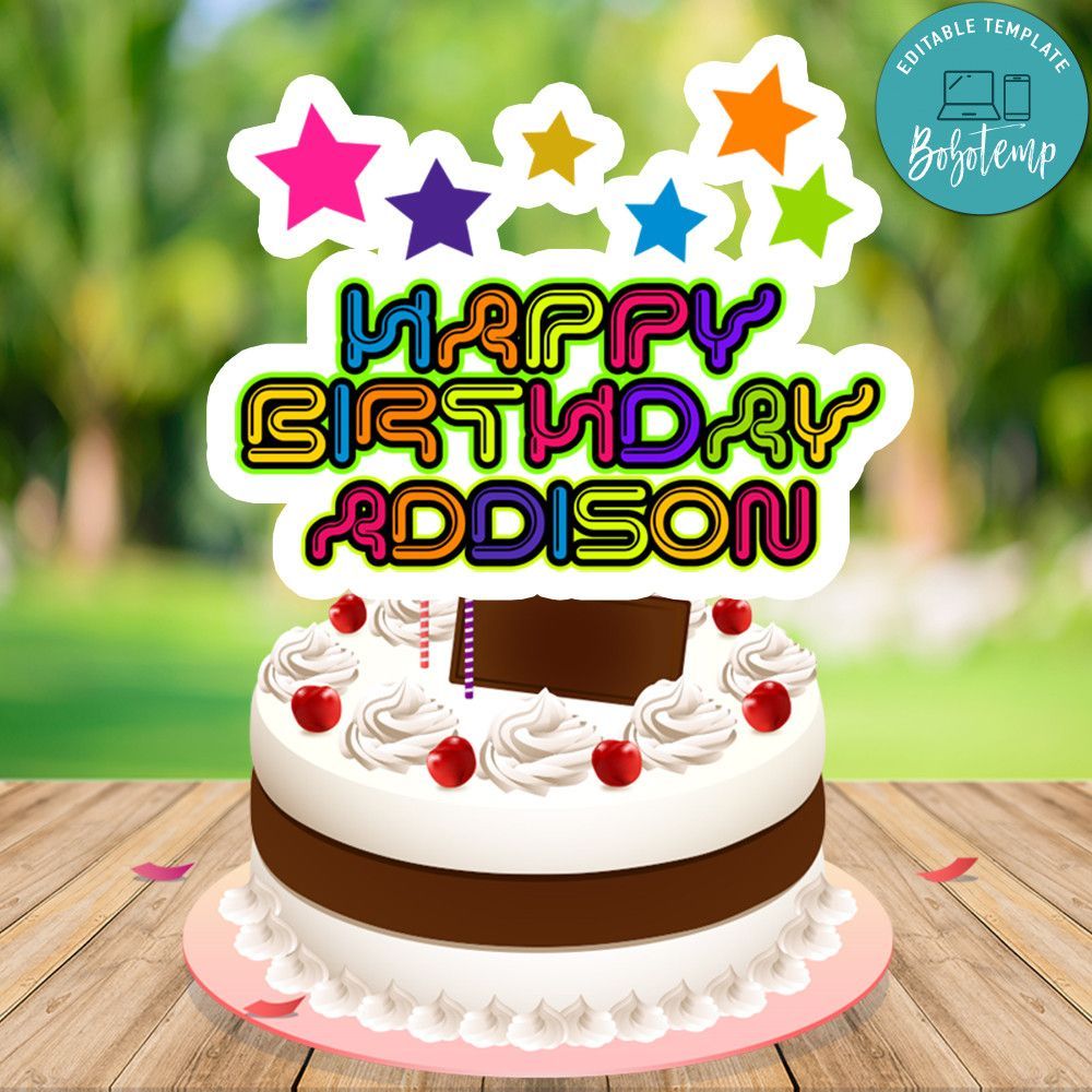 Noen Glow Birthday Cake Topper Template Printable Instant Download