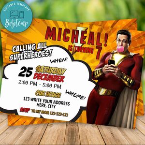 Editable SHAZAM Birthday Party Invitation Instant Download
