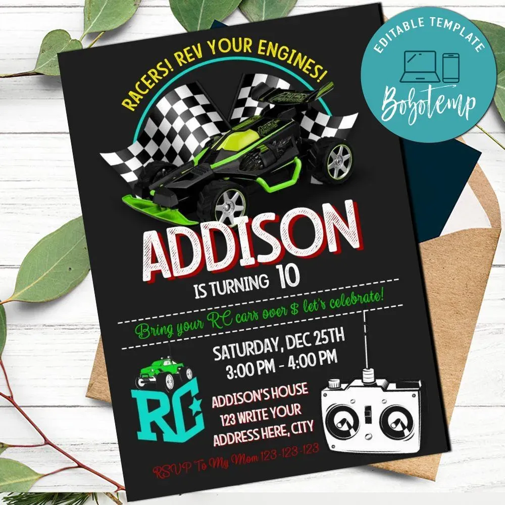 RC Remote Control Car Birthday Flyer Template DIY | Bobotemp