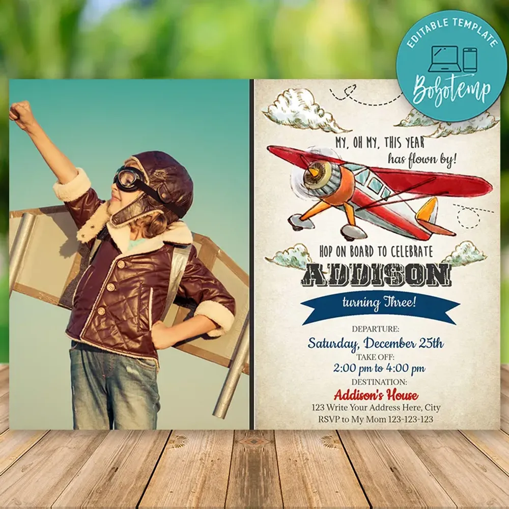 Editable Pilot Birthday Flyer With Photo Instant Download | Bobotemp Shop