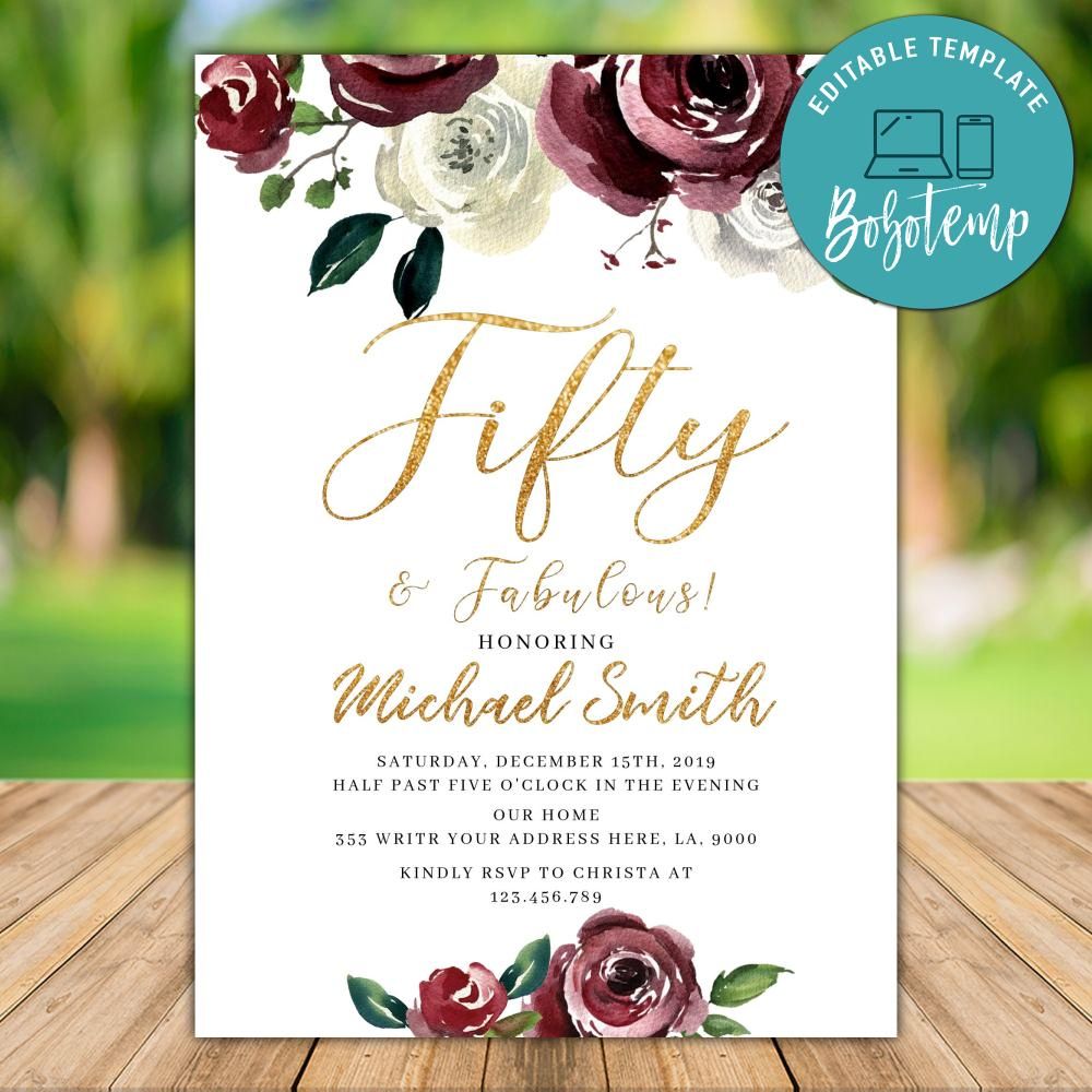 Editable Fifty and Fabulous Birthday Invitation Instant Download | Bobotemp