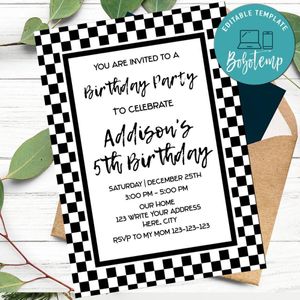 Checkered Invitation Customizable Template Instant Download