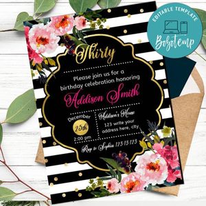Kate Spade Birthday Flyer Template to Print at Home Instant Download