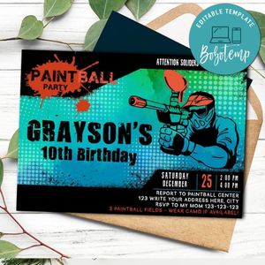 Printable Paintball Birthday Flyer Instant Download