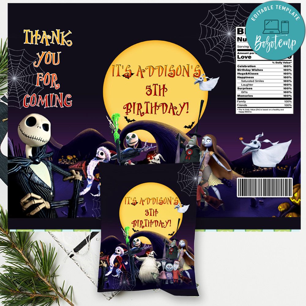 Nightmare before christmas Chip Bag Digital File Printable DIY | Bobotemp for Downloadable Free Printable Nightmare Before Christmas Invitation Template