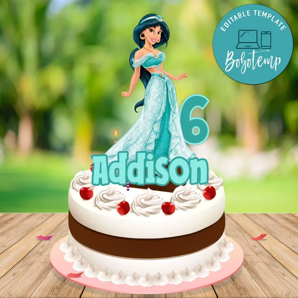 Printable Jasmine Princess Birthday Cake Topper Template Diy Bobotemp