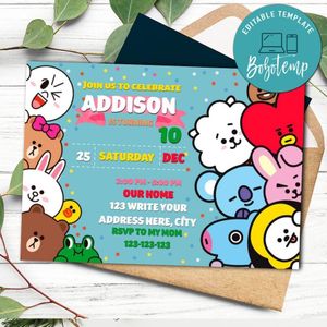 Line friends Invitation Template to Print at Home Instant Download