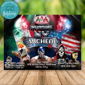 Editable Triple AAA Wrestling Invitation Instant Download