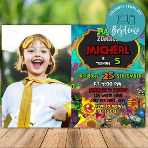 Printable Plants Vs Zombies Birthday Invitation With Photo Instant Download