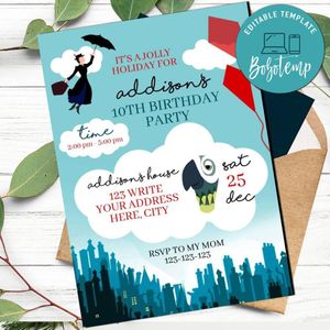 Mary poppins Invitation Printable Instant Download