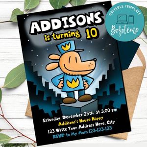 Dog man Birthday Invitation Customizable Template Instant Download