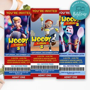 Printable Toy Story 4 Birthday Ticket Invitation For Girl Instant Download