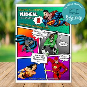 Calling All DC Comic Invitation - Superman, Wonder Woman, Batman Birthday Invitation