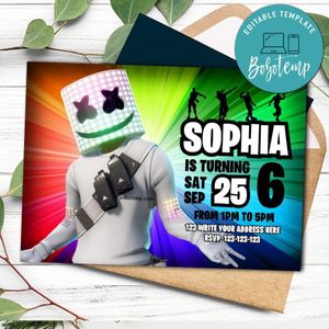 Marshmello Invitation Customizable template Instant Download