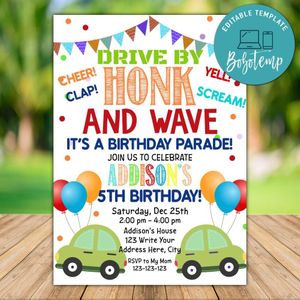 Custom Drive by Virtual Parade Birthday Template Instant Download