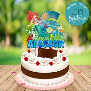 Little Mermaid Birthday Cake Topper Template Printable Instant Download