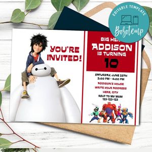 Big hero 6 Birthday Invitation Template to Print at Home Instant Download