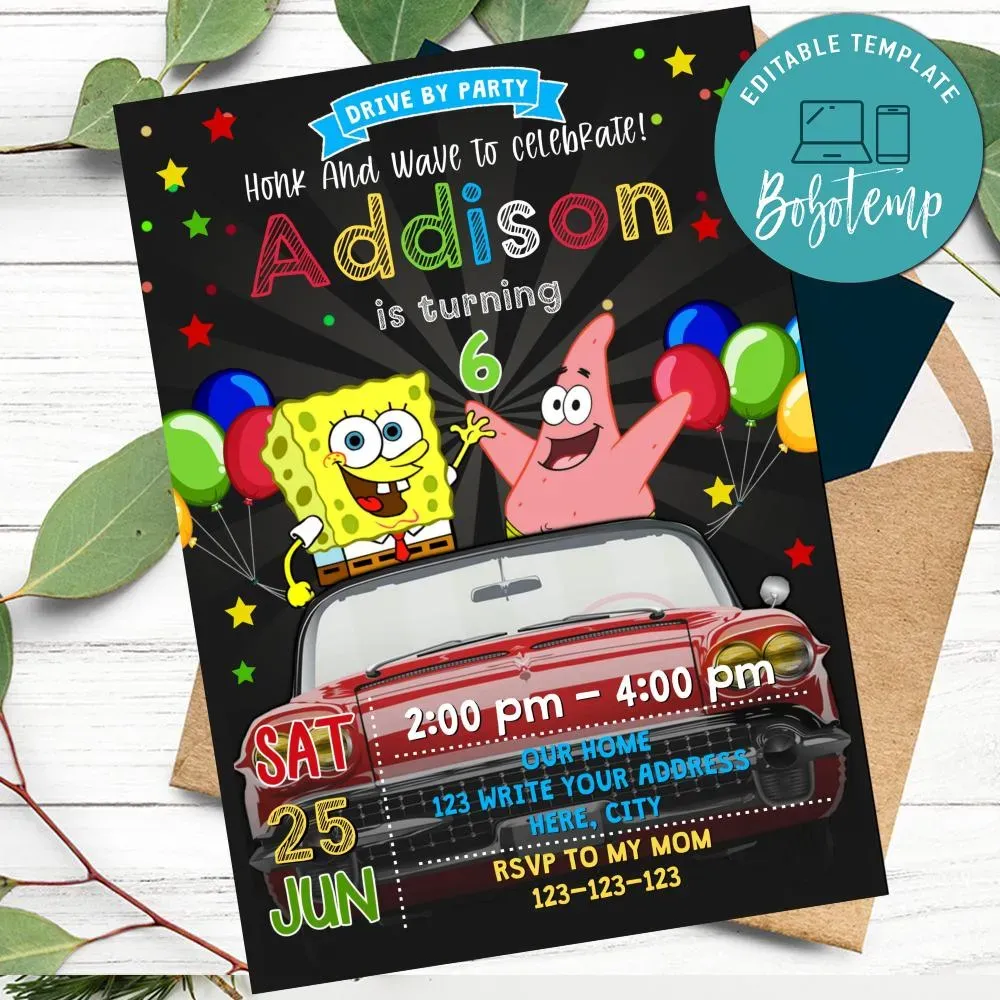 Spongebob Birthday Invitation Sponge Bob Birthday Invitation