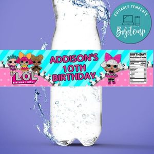 Lol Surprise Dolls Birthday Water Bottle Label Template to Print at Home Instant Download