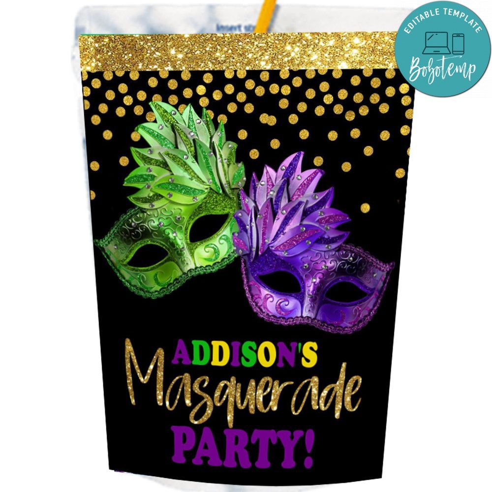 Mardi gras Capri Sun Labels Digital File Printable Instant Download