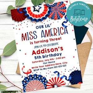 4th Of July Boy Birthday Party Invitation Template to Print at Home Instant Download