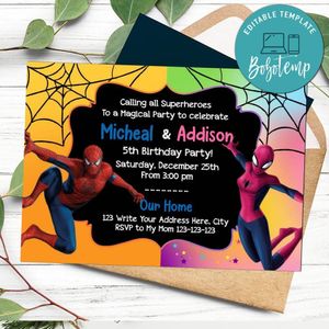 Spiderman Twins Birthday Flyer Printable Instant Download