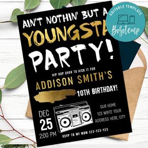 Aint Nothin' but a Youngsta Hip Hop Party Invitation Customizable Template Instant Download