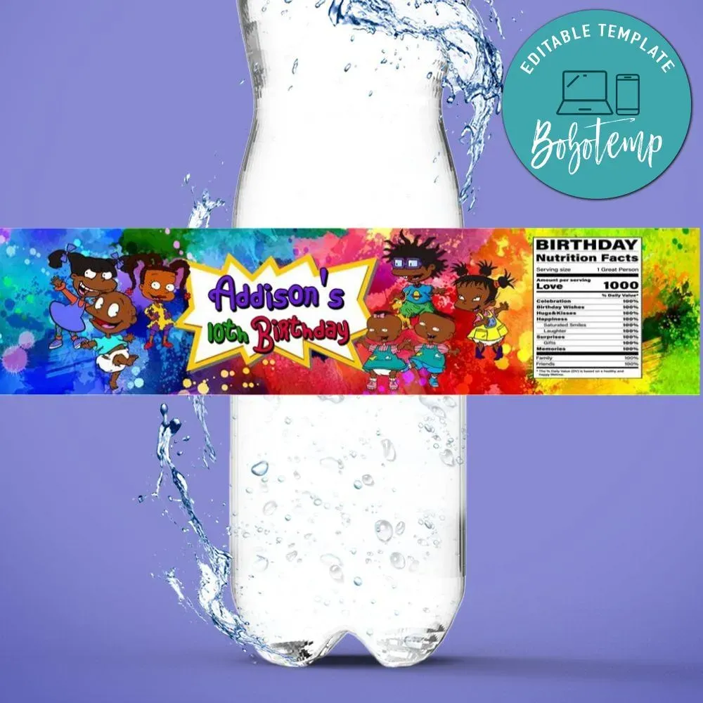 African American Rugrats Birthday Water Bottle Label Template | Bobotemp