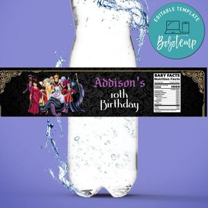 Disney Villain Birthday Water Bottle Label Template to Print at Home Instant Download