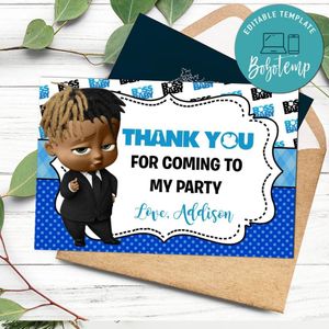 Black Baby Boss Party Thank you card Template to Print at Home Instant Download