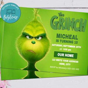 The Grinch Movie Invitation. Birthday Invitation - Grinch Birthday Party