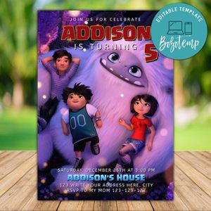 Printable Abominable Birthday Party Invitation Instant Download