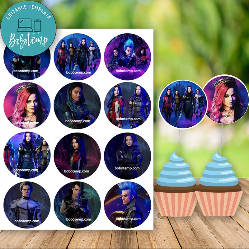 Editable Descendants 3 Cupcake Toppers Instant Download | Bobotemp