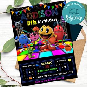 Pac man Birthday Invitation Customizable Template Instant Download