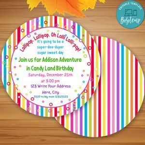 Lollipop Invitation Customizable Template Instant Download