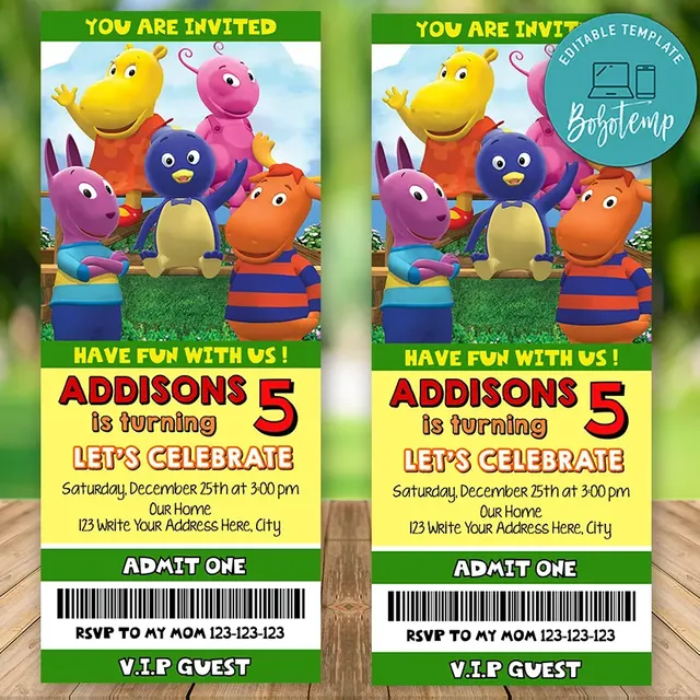 Editable Backyardigans Birthday Ticket Invites Instant Download | Bobotemp backyardigans-birthday-party-invitations-ideas-panda-birthday-invitations-curious-george-birthday-birthday-invitation-templates