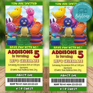Editable Backyardigans Birthday Ticket Invites Instant Download