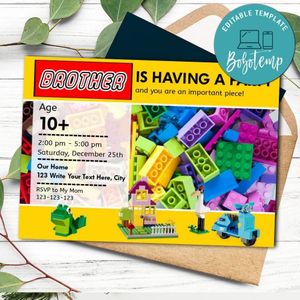 Lego Building Blocks Party Invitation Printable Instant Download