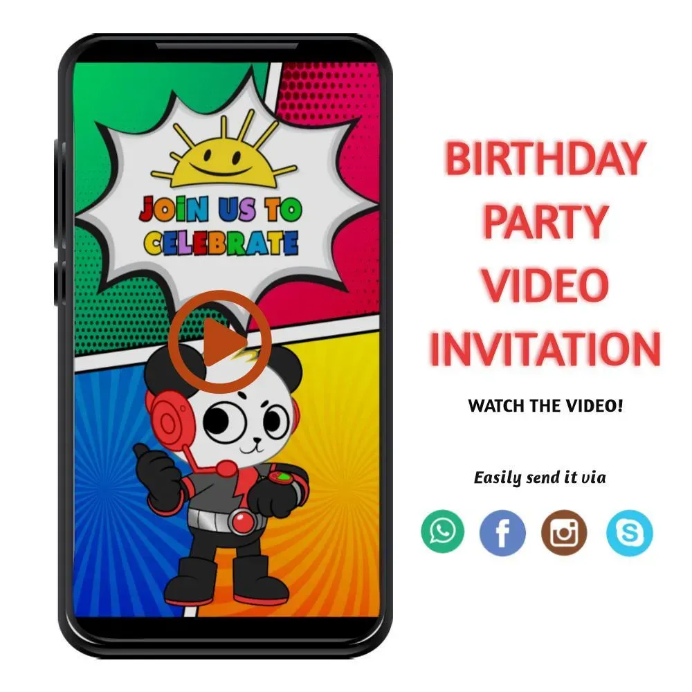 Ryan's world Video Invitation Digital Template Customizable DIY | Bobotemp
