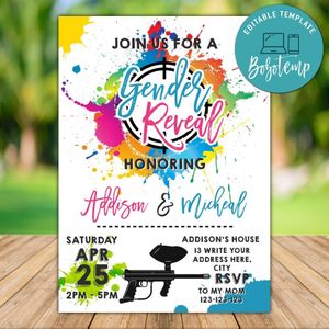 Printable Paintball Gender Reveal Invitation Instant Download