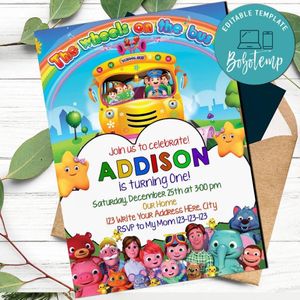 Editable Cocomelon The Wheel On The Bus Birthday Invitation Instant Download