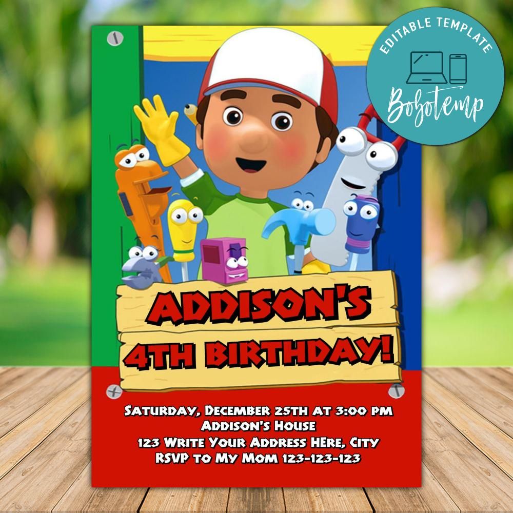 Editable Handy Manny Birthday Invitation Instant Download | Bobotemp