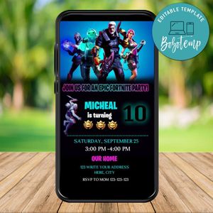 Mobile Gamer Boy Birthday Electronic Invite Instant Download