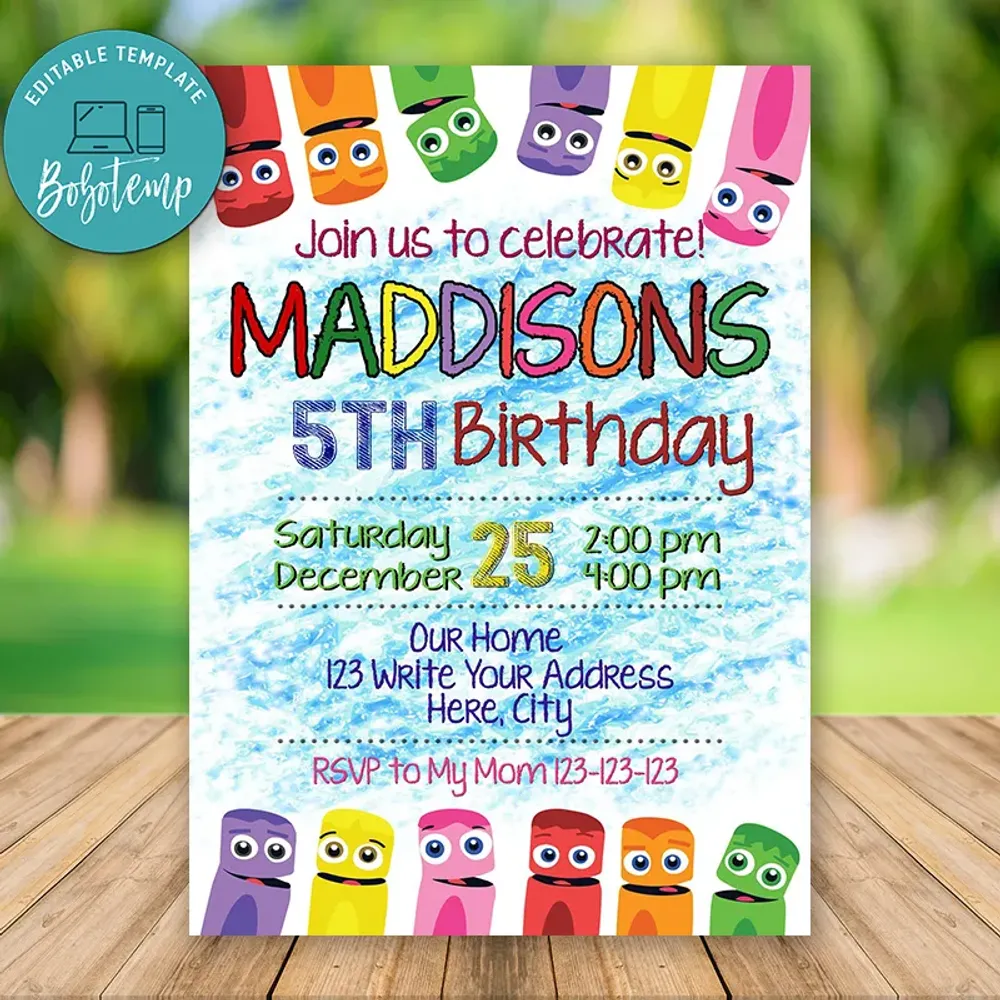 Editable Color Crew Invitation - Art Party Invitation DIY | Bobotemp