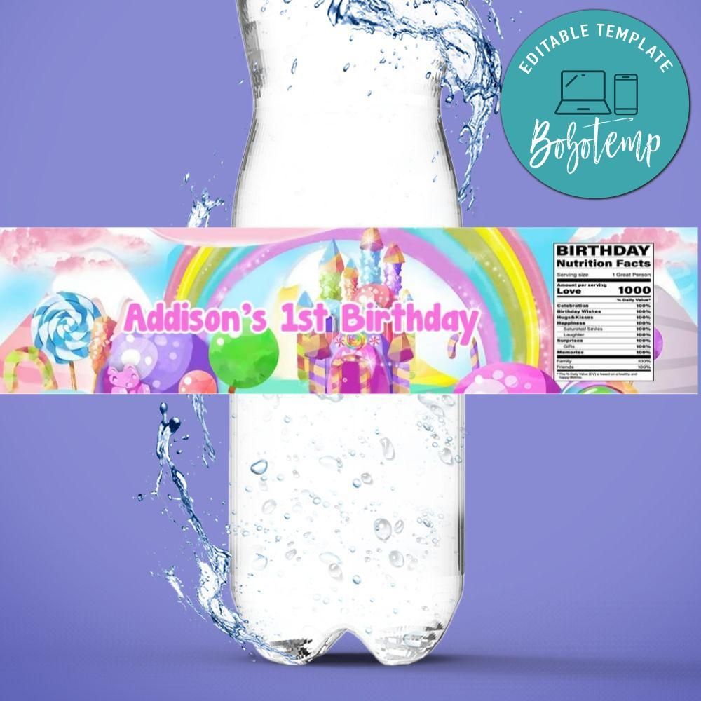 CandyLand Birthday Water Bottle Label Template DIY Createpartylabels
