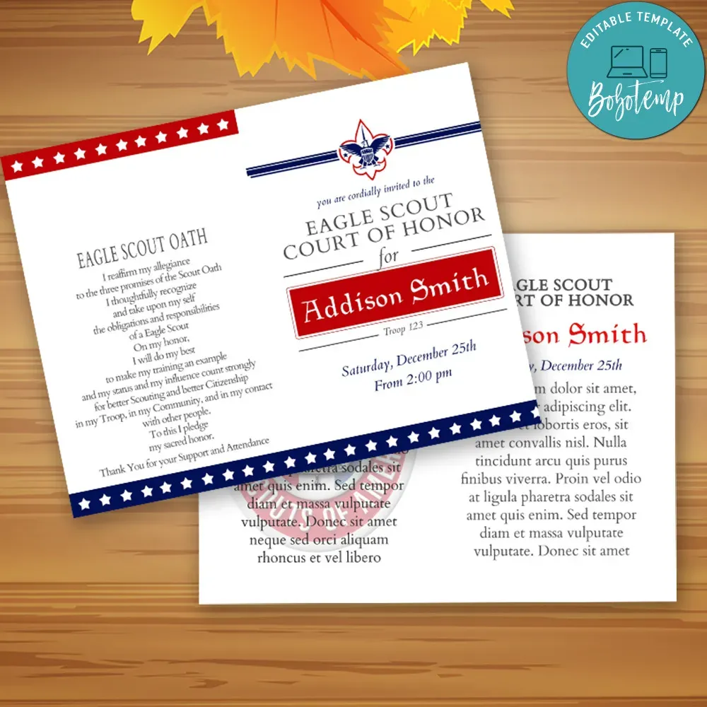 Eagle court of honor Program Template Customizable DIY Bobotemp