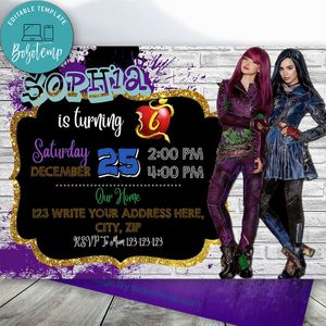 Editable Girl Descendants 2 Birthday Flyer and Free Thank You Card  Instant Download