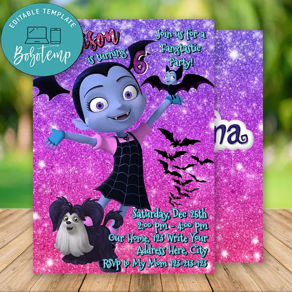 Editable Vampirina Party Invites and Free Thank You Card DIY Bobotemp