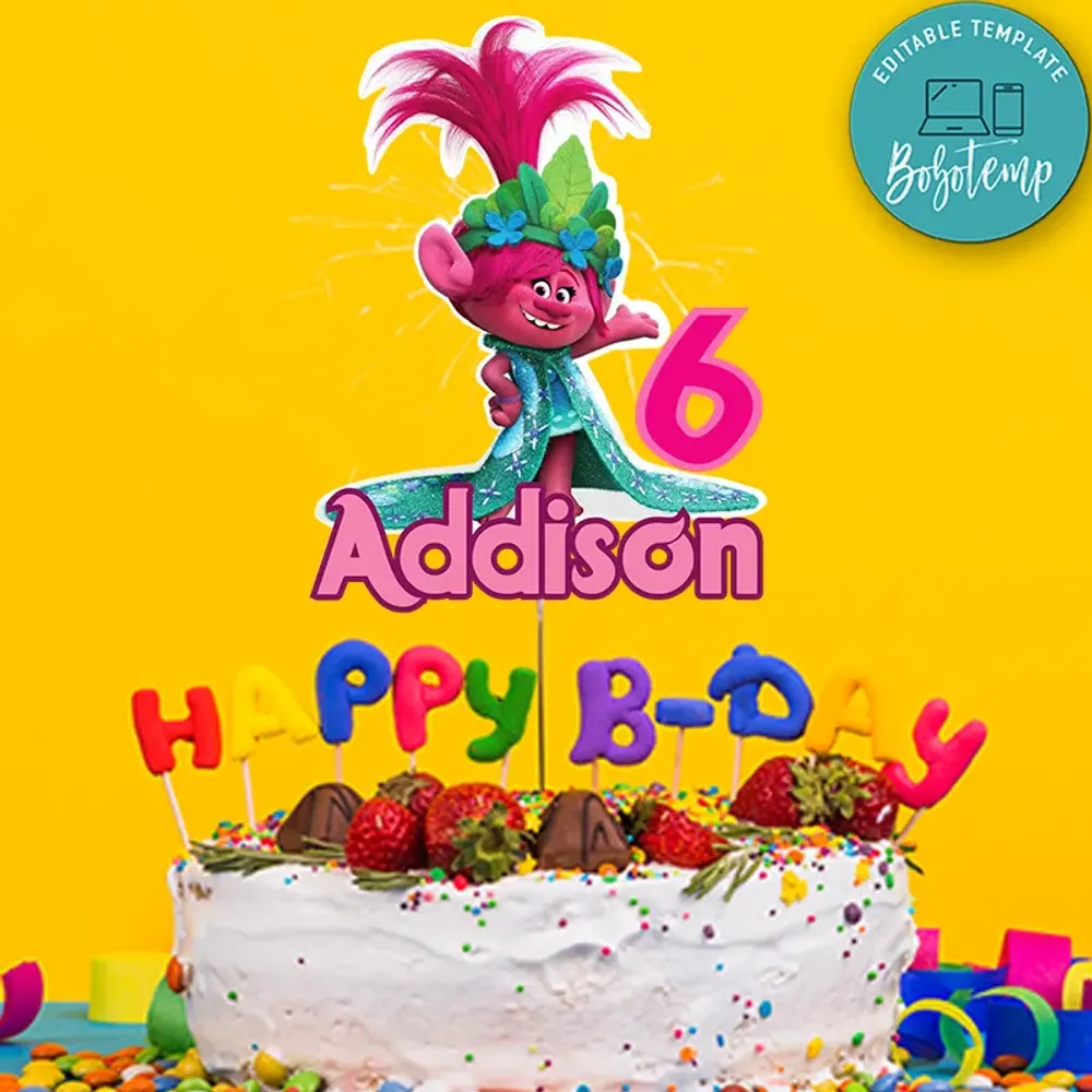 Printable Trolls Movie Birthday Cake Topper Template Diy Bobotemp